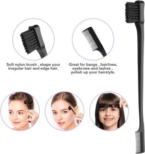 Kit de peignes à sourcils double tranchant noirs <span class=keywords><strong>pour</strong></span> femmes, brosse à cheveux en nylon, peigne à queue de rat en acier, outils de coiffure et de maquillage – Vente en gros - Product Image 3