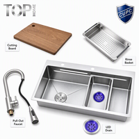 Évier de cuisine artisanal en acier inoxydable brossé, multifonctionnel, durable, résistant à la rouille, à montage sous plan, à cuve unique, effet cascade