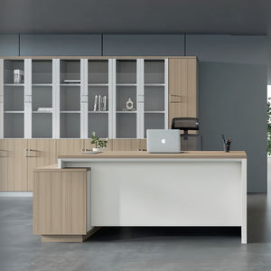 Bureau <span class=keywords><strong>de</strong></span> direction moderne et contemporain avec tiroirs à serrure à code, grand rangement, armoire latérale, panneau E1, boîte multimédia pour chambre à coucher - Product Image 2