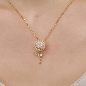 <span class=keywords><strong>Collar</strong></span> con Colgante de <span class=keywords><strong>Girasol</strong></span> <span class=keywords><strong>Giratorio</strong></span>, Cadena de Acero Inoxidable con Flor de Circonio, <span class=keywords><strong>Girasol</strong></span> <span class=keywords><strong>Giratorio</strong></span> para Aliviar el Estrés - Product Image 3