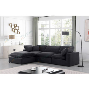 Juego de Sofás Modulares Europeos, Muebles Negros en Forma de <span class=keywords><strong>L</strong></span>, Sofá Seccional Convertible Tipo Nube, Sofá de <span class=keywords><strong>4</strong></span> Plazas, Muebles de Sala de Estar - Product Image 1