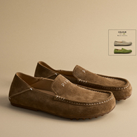 Mocassins décontractés pour hommes faits à la main en gros, en daim de vache marron, à enfiler, respirants, avec semelle extérieure en caoutchouc souple, fourniture directe d'usine sur mesure