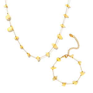 Bracelet et collier en acier inoxydable plaqué or avec pierre naturelle translucide jaune |   Bijoux statement au design simple - Product Image 1