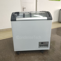 Congélateur à glace commercial 720L avec porte en verre incurvée, refroidissement direct, serrure de porte, congélateur horizontal pour restaurant