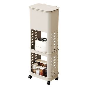 <b>Kitchen</b> trash can storage <b>rack</b>, household multi-purpose storage <b>rack</b>, large capacity, double-layer with lid, mobile storage <b>rack</b> - Product Image 4