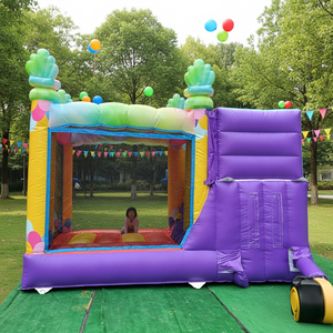 Château gonflable commercial bleu et violet en PVC avec toboggan double piste, garantie de 3 ans, installation facile pour <span class=keywords><strong>location</strong></span> de fêtes d'enfants - Product Image 2