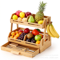 Étagère de rangement en bois à 2 niveaux avec tiroir, présentoir de service pour fruits, pain et légumes