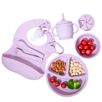 Set d'Alimentation Bébé en Silicone 9-en-1, Sans BPA, Bavette et Vaisselle pour Enfants, Comprend un Bol Bébé – Services de Gros Disponibles