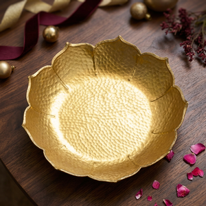 Assiette décorative en forme de fleur, en or, faite à la main, en métal, style chinois traditionnel - Product Image 5