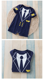 Mono de <span class=keywords><strong>manga</strong></span> corta azul marino para bebé, uniforme de piloto de una pieza con temática de aviación - Product Image 6