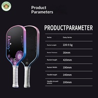 Pickleball Paddle Permukaan Karbon Mentah T700 Inti Penyerap Benturan 16mm 220g Pegangan 140mm Penutup Pegangan 2 Bola Paket Pro