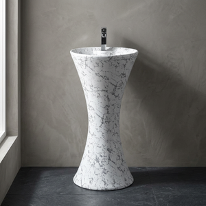 Lavabo de Pedestal de Cerámica con Relieve Vitrossa Matt, Diseño de Madera, Blanco y Marrón - Product Image 5
