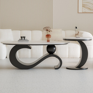 2026 Neuer Steinplatten-Sofatisch Moderner Minimalistischer Ovaler Couchtisch im Italienischen Stil Luxuriöse Dekoration für Wohnzimmer-Möbel - Product Image 4
