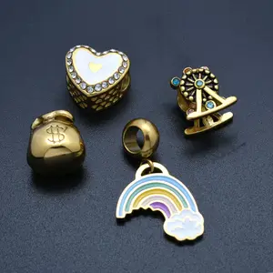 Factory Direct Sales 316L Stainless Steel Anti Fading Gold Plating Big Hole European Beaded Charms For DIY Jewelry Making