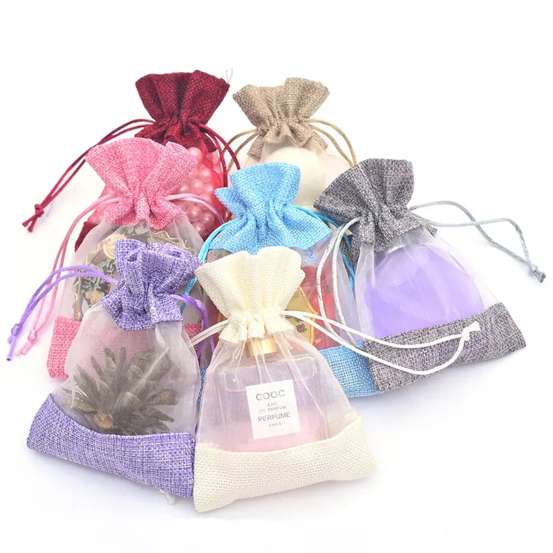 10 × 14センチメートルJute Burlap Gift Packaging Bags Jute Gift Bags For Wedding Party Favors Coffee Tea Makeup Jewelry Packing