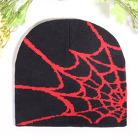Bonnet tricoté double face motif toile d'araignée Hip Hop pour hommes et femmes, style Y2K, multicolore, élastique et chaud