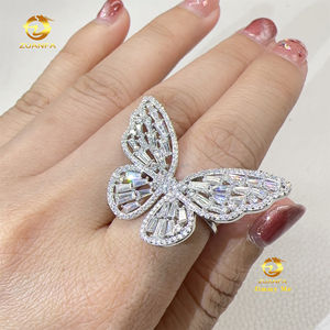 다이아몬드 테스터 통과 여성용 선물 우아한 스타일 925 순은 GRA 인증서 신부용 보석 모이사나이트 나비 여성 반지 - Product Image 1