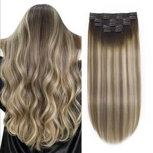 <span class=keywords><strong>Extensions</strong></span> de cheveux à clipser UGOTRAYS, 15 pouces, 70g, blond cendré mélangé blond décoloré, lisses, 7 pièces, double trame faite à la machine - Product Image 1