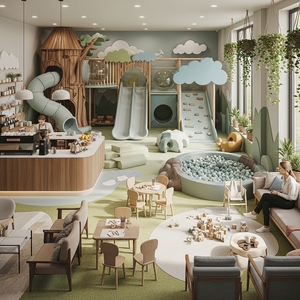 Parque Infantil Interior con Temática de Café, Estructura de Juego para Niños con Tobogán y Piscina de Pelotas para Diseño de Cafetería o <span class=keywords><strong>Restaurante</strong></span> - Product Image 4