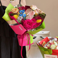 Papier cadeau en gros pour la Saint-Valentin, nouveaux produits, papier miroir à motifs riches, emballage imperméable pour fleurs