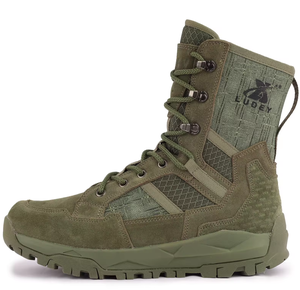 Bottes tactiques SFB8 personnalisées Ludey, montantes, en cuir de vachette suédé vert forêt, sans fermeture éclair latérale, vente en gros. - Product Image 1