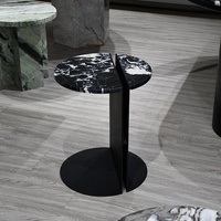 Table basse moderne de style nordique de luxe avec plateau en marbre, table d'appoint en travertin naturel pour salon, structure en métal robuste