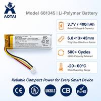 Batterie LiPo au lithium polymère rechargeable sur mesure en gros, cellule 681345 3.7V 400mAh pour écouteurs et dispositifs portables OEM