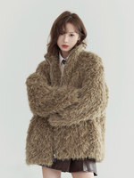 Veste élégante à col montant en fausse fourrure pour femme, manteau d'hiver chaud et ample avec fermeture éclair, vêtement d'extérieur en fausse fourrure unie et tendance pour femme