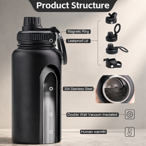 OEM 32oz Stainless Steel Wide Mouth Vacuum Flask 1000ml Magnetic Lid Camping Gym Sport <b>Double</b> <b>Wall</b> Reusable Ceramic Inner - Product Image 3