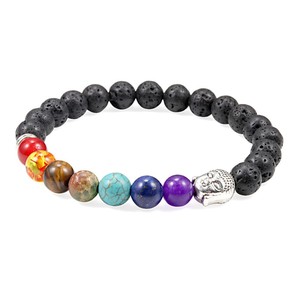 Pulsera de piedra volcánica de siete colores con dije de aleación de Buda para hombre, uso diario, joyería de piedra natural, origen Yiwu - Product Image 4