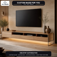Console TV flottante en bois sur mesure OEM ODM avec rétroéclairage LED pour salon moderne, villa, hôtel, appartement