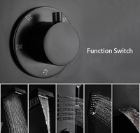 Ensemble de douche mural avec panneau de douche en acier inoxydable noir, thermostatique, effet pluie et cascade, avec éclairage LED