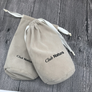 Light Grey Custom Drawstring Velvet Gift Bag - Product Image 4