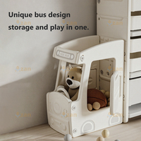 Meuble de rangement en plastique moderne en forme de bus pour enfants, organisateur de livres multifonctionnel pour bébé, étagère sécurisée pour chambre et aire de jeux extérieure