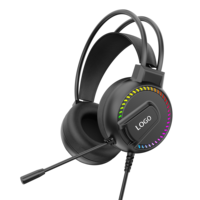 Casque de jeu RGB avec éclairage, casque de jeu filaire supra-auriculaire avec haut-parleurs de 50 mm pour joueur/PC