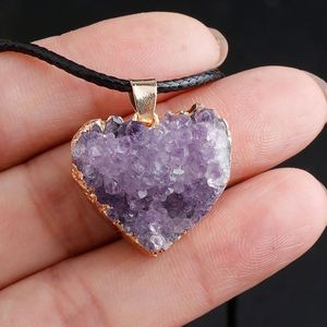 Natural Amethyst <b>Cluster</b> Pendant White <b>Crystal</b> Irregular Tooth Cave Heart-Shaped Necklace Carved Gemstone Material - Product Image 6