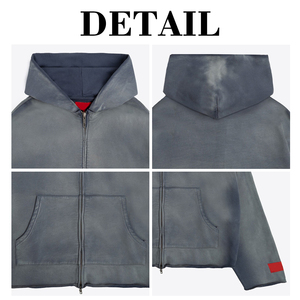 KingSen Unisex Heavyweight 100% Cotton Zip Up Hoodie Vintage <b>Washed</b> Oversized Loose Sweatshirt Distressed Style Streetwear - Product Image 6
