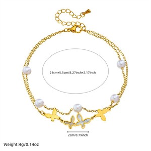 Wholesale Gold Plated Stainless Steel Butterfly Pearl Anklet Mother Pearl Inlay Waterproof Anti-fade Butterfly Anklet - Product Image 6