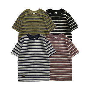 Camiseta Corta de Verano al por Mayor, Nueva, Estilo Urbano, 100% Algodón, Ecológica, Transpirable, con Parches de Colores, a Rayas, Holgada, Informal, con Cuello Redondo - Product Image 4