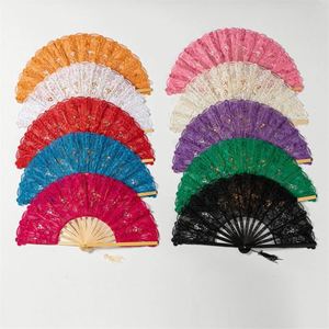 Personalized Bamboo <b>Frame</b> Folding Fan Thick White Lace Fabric Portable Wedding Party Occasion Festival Model Decoration Painting - Product Image 3