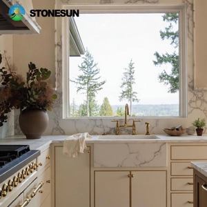 Lavello da <span class=keywords><strong>Cucina</strong></span> in Marmo Bianco Calacatta Stile Americano Classico StoneSun, Lavello a Grembiule Personalizzato in Marmo, Lavabo in Pietra - Product Image 3