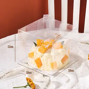 小さなケーキギフトフラワーボックス包装カスタム高級透明結婚式誕生日フラワーボックスとハンドル付きミニケーキブーケボックス