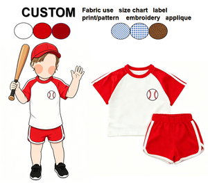 Ensemble de vêtements d'été pour garçons, t-shirt raglan avec imprimé, <span class=keywords><strong>short</strong></span> élastique, ensemble deux pièces, vêtements en coton personnalisés pour enfants - Product Image 1