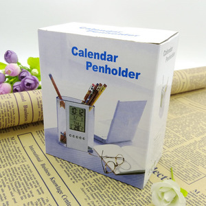 <b>Calendar</b> Penholder Digital Clock Temperature Display Square ABS Plastic Business Gift - Product Image 1