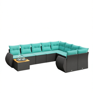 10 Piece Black Poly <b>Rattan</b> Garden <b>Sofa</b> Set With Cushions Outdoor Furniture Contemporary Design - Product Image 1