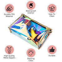 Pochette de toilette imperméable personnalisée, pochette de maquillage holographique, sac cosmétique transparent portable en TPU avec fermeture éclair
