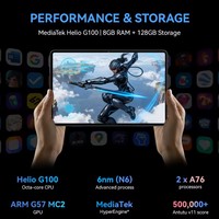 Tablet PC de 12 Pulgadas con 10000mAh, MTK G100 Octa Core, Android 16, 8GB de RAM, 128GB de ROM, Llamadas Telefónicas 4G