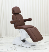 Table de massage électrique moderne en cuir marron pour esthéticienne, soins des cils, spa facial, avec 4 moteurs réglables et chaise de maquillage