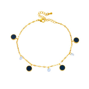 Minimalist Black Enamel Round Disc Anklet Stainless Steel Teardrop Crystal Dangle Thin Ankle Chain Gold Plated Anklets for Women - Product Image 6