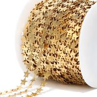 Cadena de Eslabones de Estrella de Acero Inoxidable a Granel en Bobina, Cadena de Eslabones de Estrellas con Cable PVD Dorado para Fabricación de Joyas, Proveedor de Fornituras de Cadena